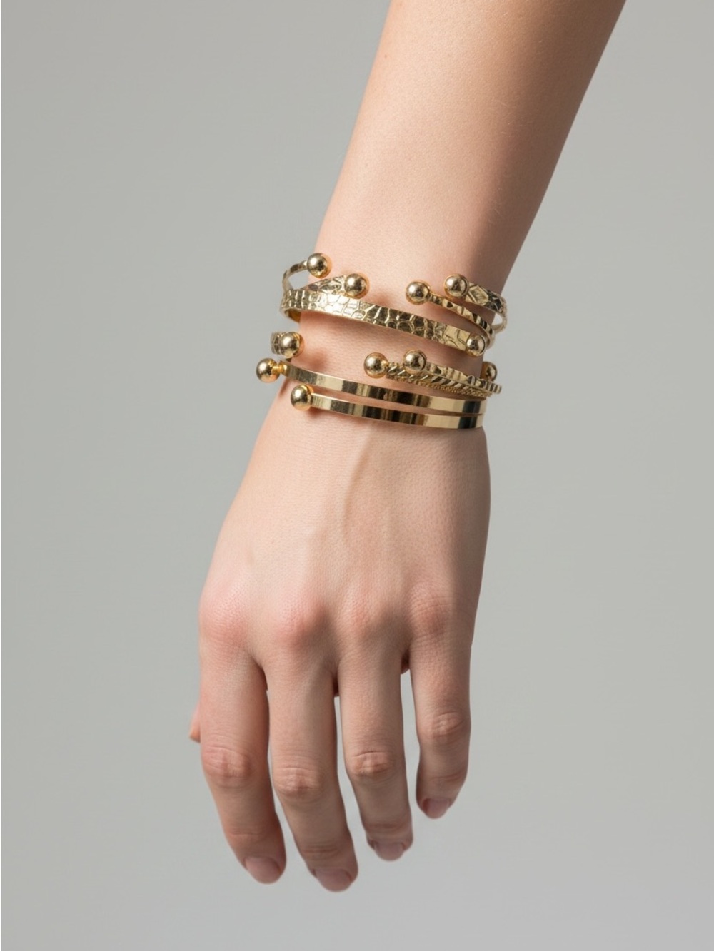 9/19 Gold Stacked Bead Cuff Bracelet
